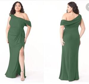 NWT Azazie Green Rorie One Shoulder Ruched Knit Dress Plus Size 20 Wedding Guest